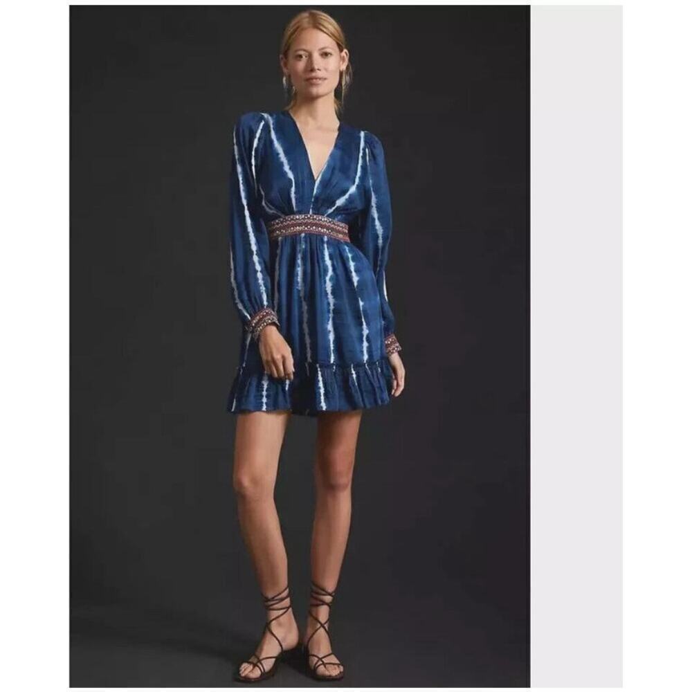 ANTHROPOLOGIE Verb By Pallavi Singhee Beaded Tie-Dye Mini Dress, NWT, X-Small